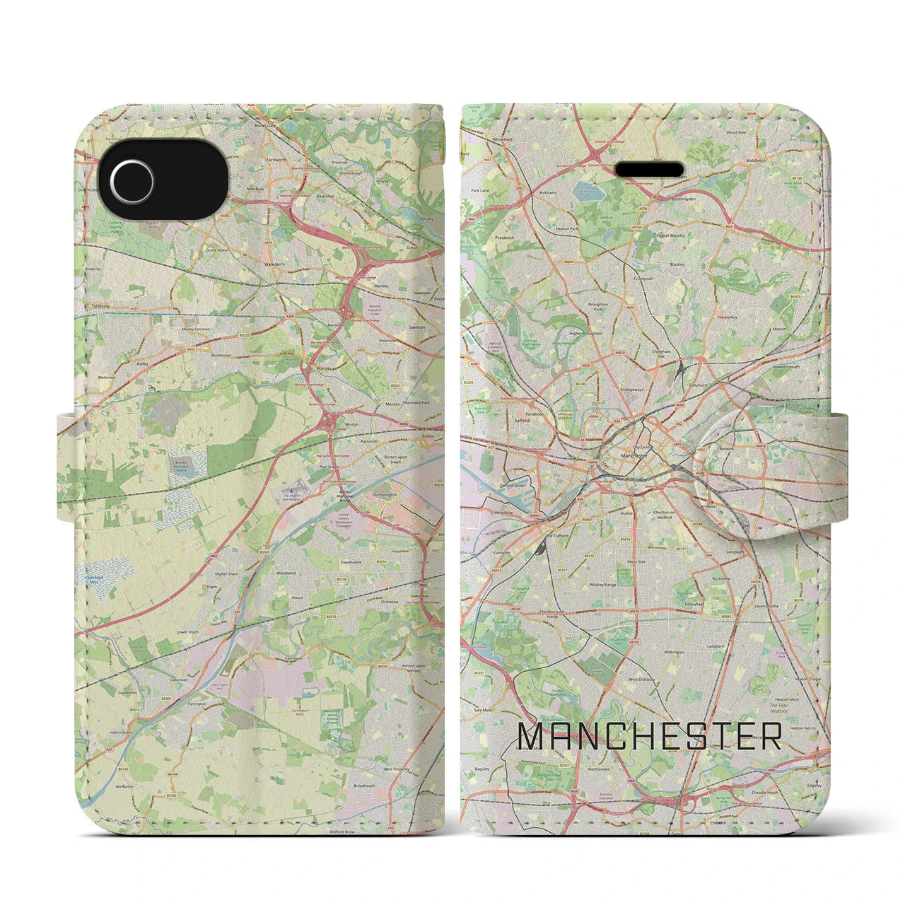 【マンチェスター(イギリス)】地図柄iPhoneケース(手帳タイプ)ナチュラル・iPhone SE(第3 / 第2世代) / 8 / 7 / 6s / 6 用
