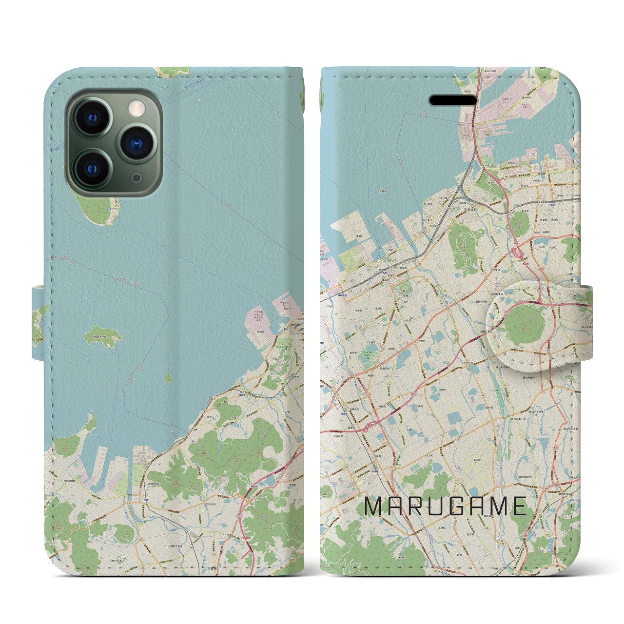 【丸亀(香川県)】地図柄iPhoneケース(手帳タイプ)ナチュラル・iPhone 11 Pro 用