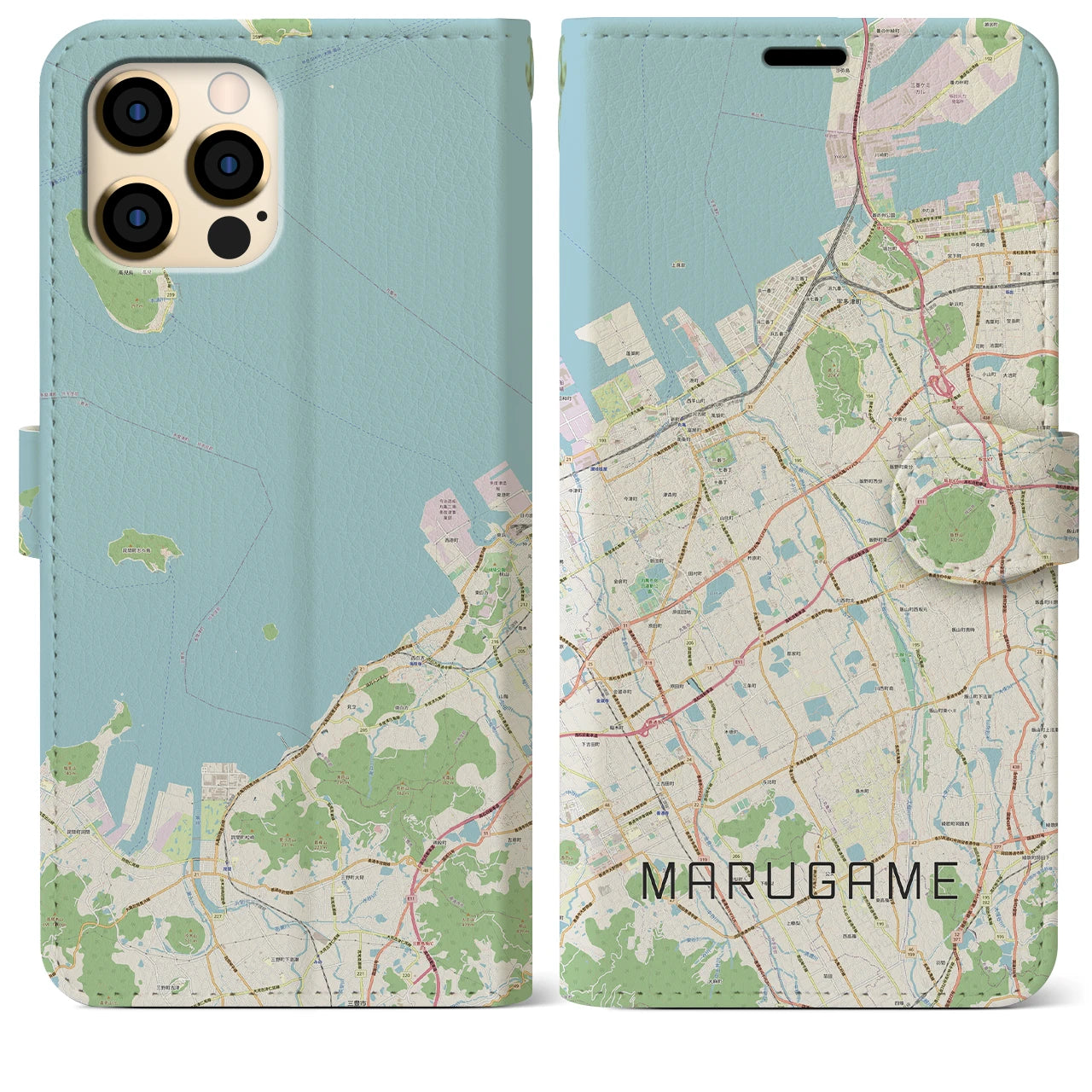 【丸亀(香川県)】地図柄iPhoneケース(手帳タイプ)ナチュラル・iPhone 12 Pro Max 用
