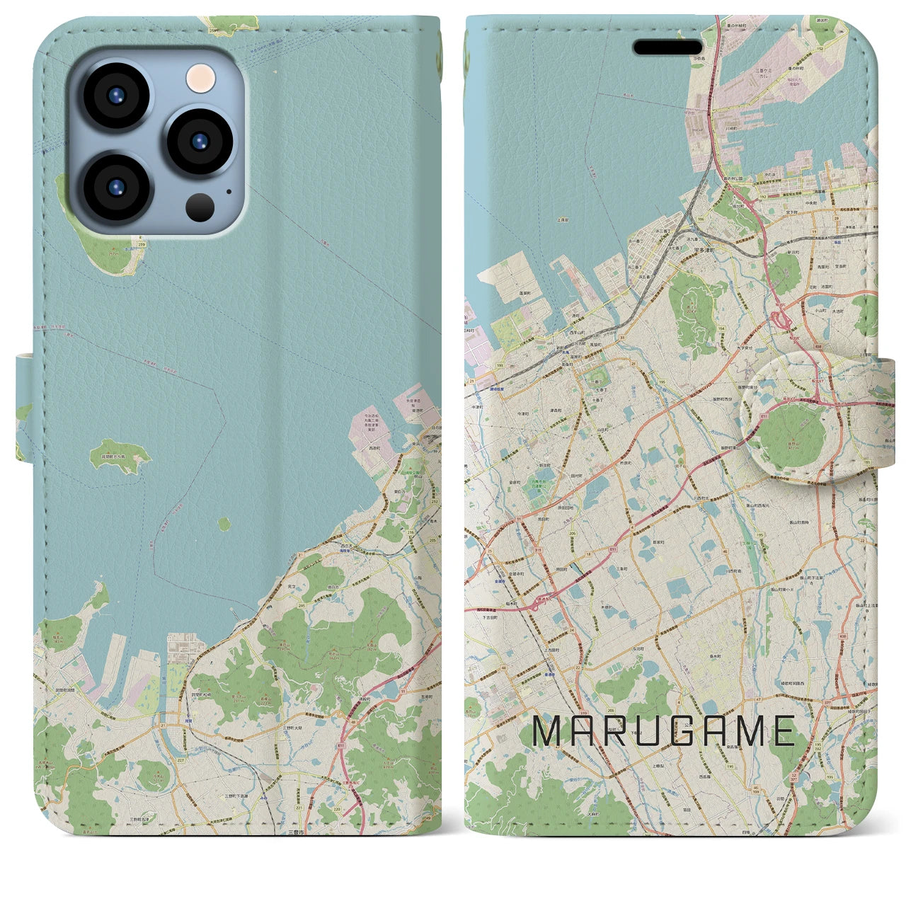 【丸亀(香川県)】地図柄iPhoneケース(手帳タイプ)ナチュラル・iPhone 13 Pro Max 用