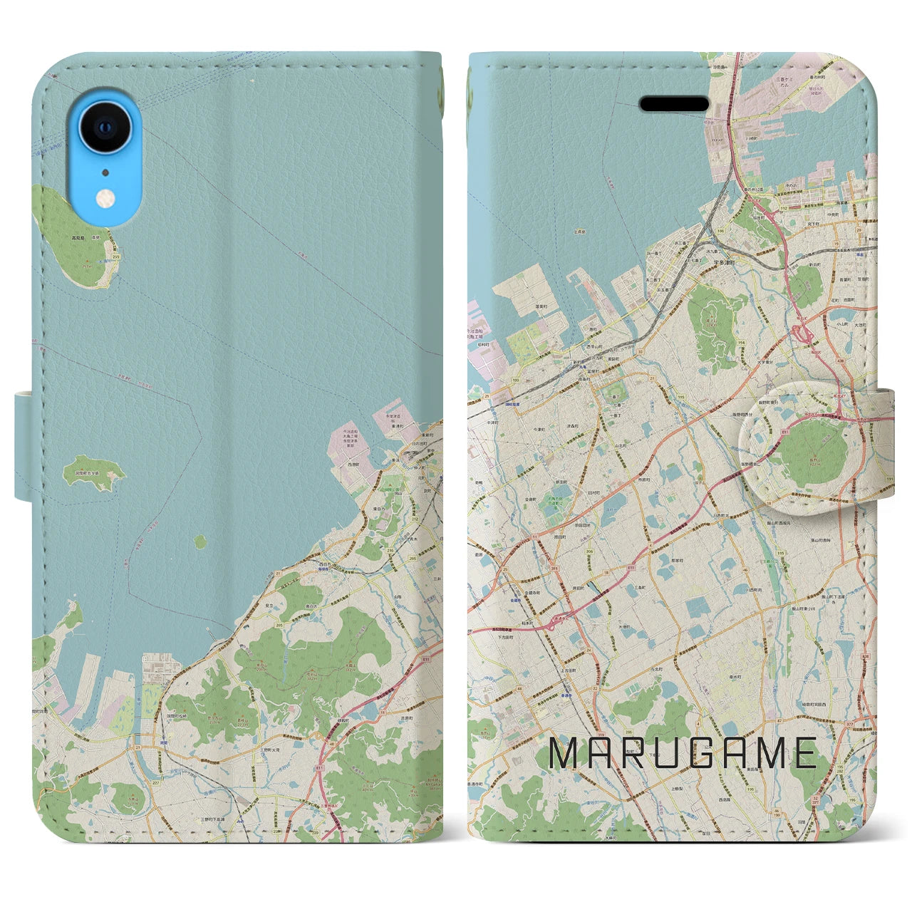 【丸亀(香川県)】地図柄iPhoneケース(手帳タイプ)ナチュラル・iPhone XR 用