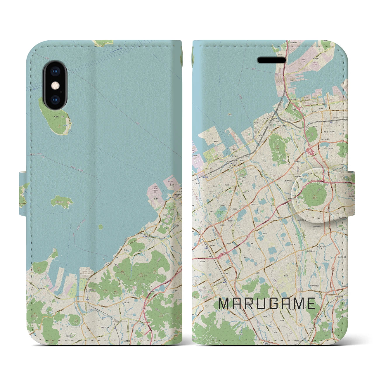 【丸亀(香川県)】地図柄iPhoneケース(手帳タイプ)ナチュラル・iPhone XS / X 用