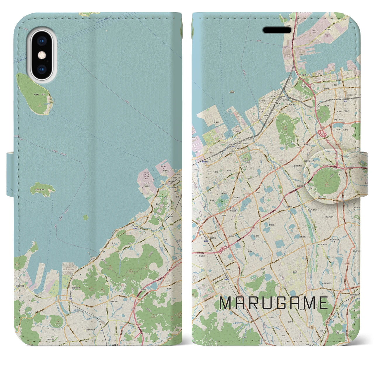 【丸亀(香川県)】地図柄iPhoneケース(手帳タイプ)ナチュラル・iPhone XS Max 用
