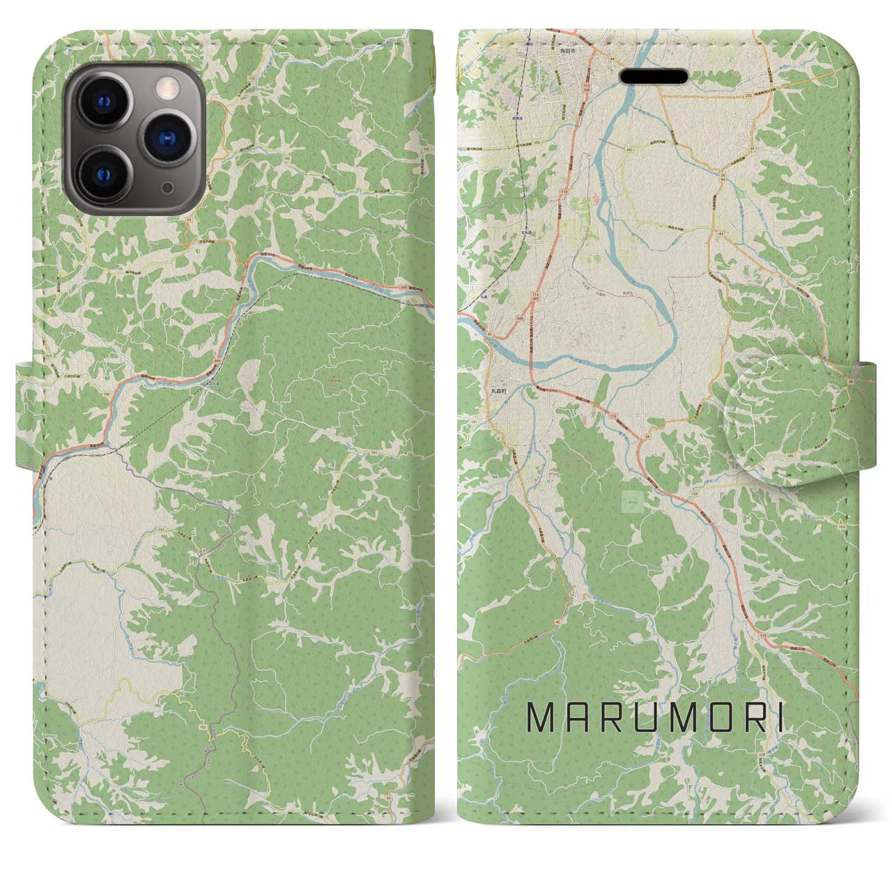 【丸森(宮城県)】地図柄iPhoneケース(手帳タイプ)ナチュラル・iPhone 11 Pro Max 用
