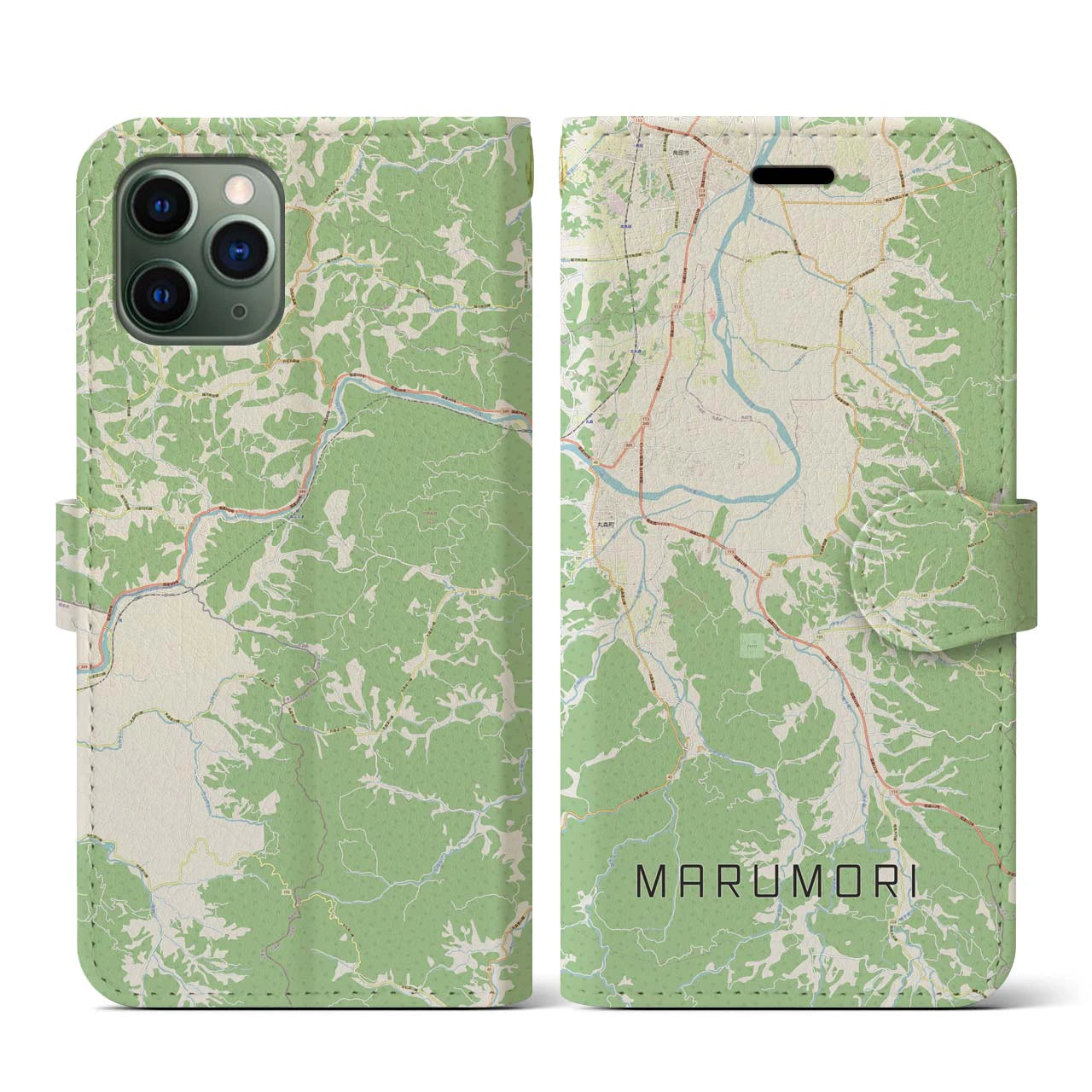 【丸森(宮城県)】地図柄iPhoneケース(手帳タイプ)ナチュラル・iPhone 11 Pro 用
