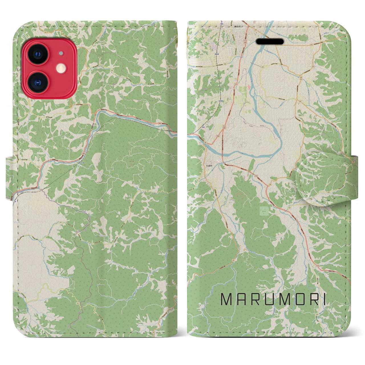 【丸森(宮城県)】地図柄iPhoneケース(手帳タイプ)ナチュラル・iPhone 11 用