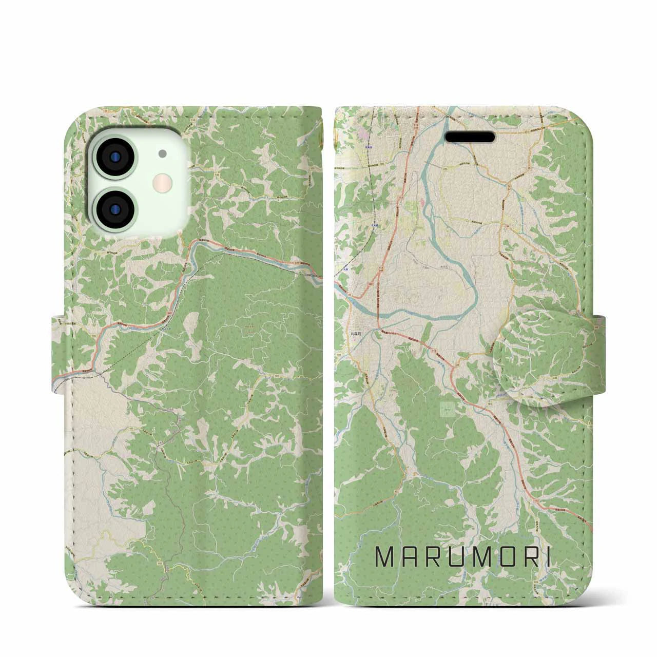 【丸森(宮城県)】地図柄iPhoneケース(手帳タイプ)ナチュラル・iPhone 12 mini 用