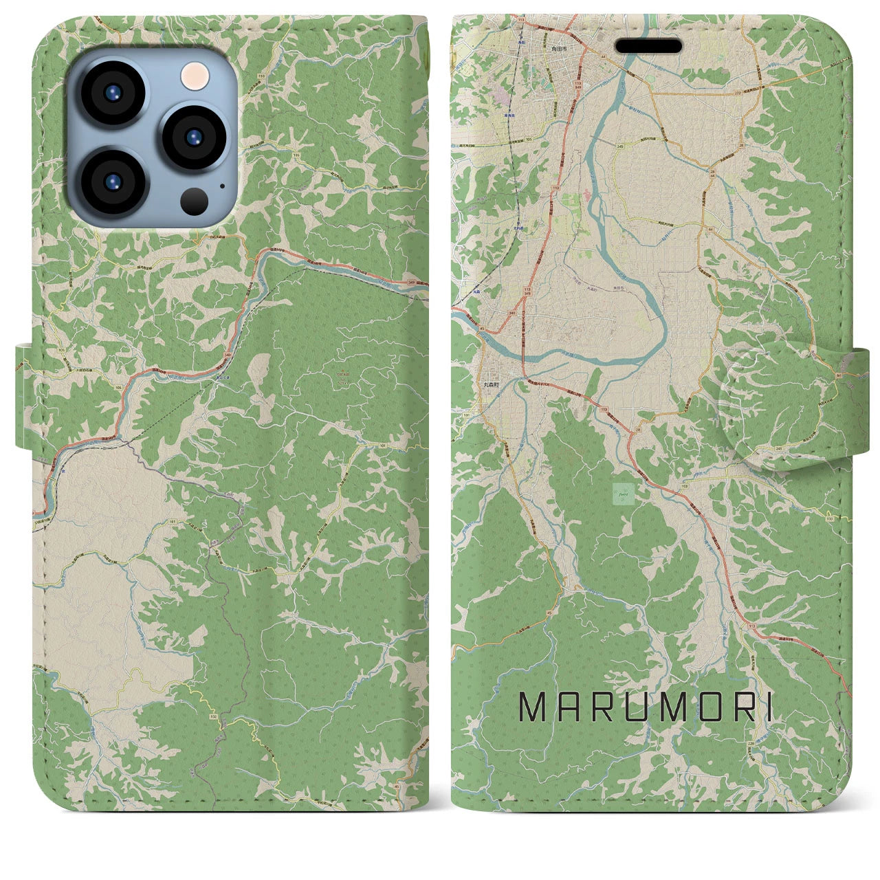 【丸森(宮城県)】地図柄iPhoneケース(手帳タイプ)ナチュラル・iPhone 13 Pro Max 用