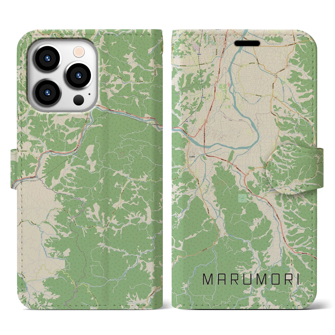 【丸森(宮城県)】地図柄iPhoneケース(手帳タイプ)ナチュラル・iPhone 13 Pro 用
