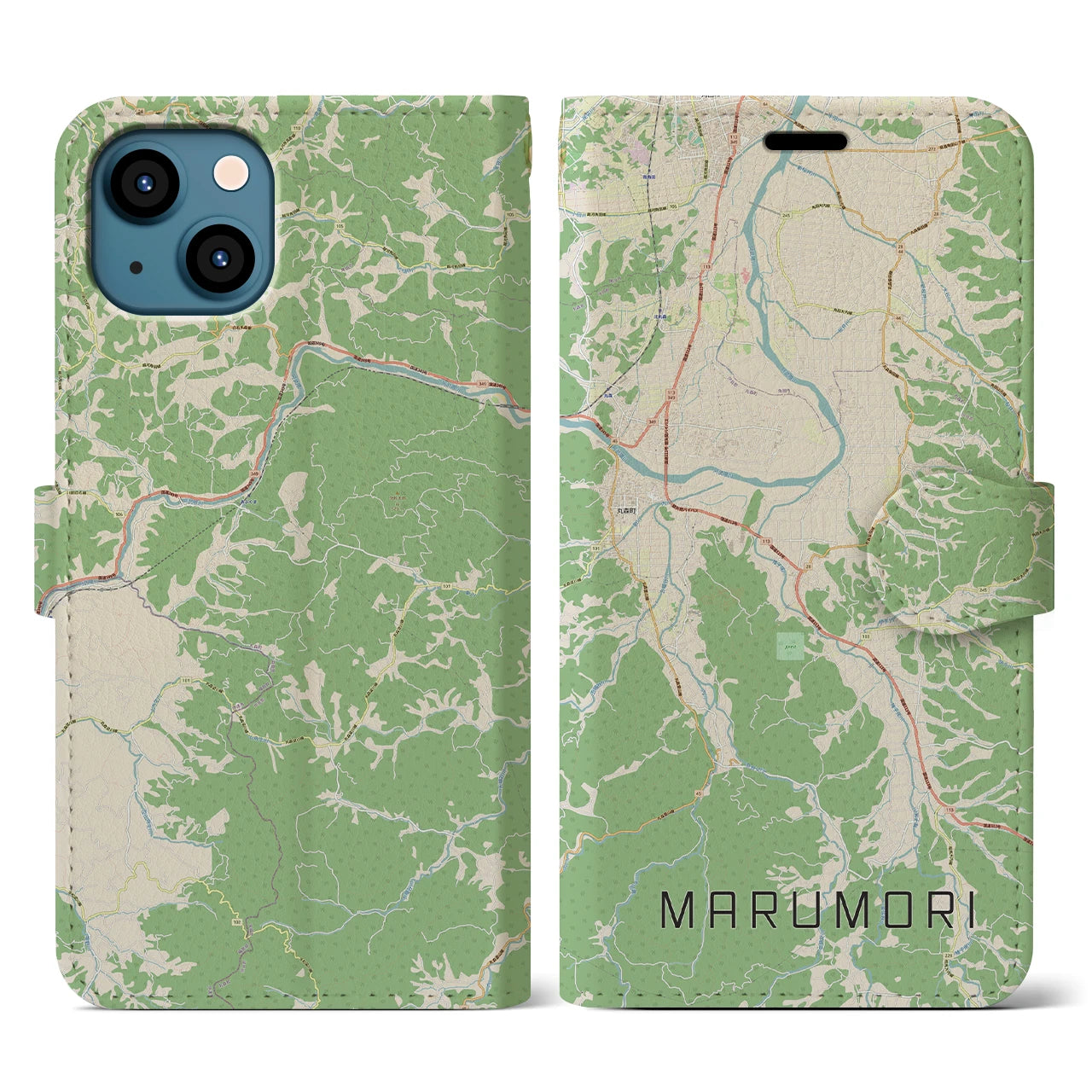 【丸森(宮城県)】地図柄iPhoneケース(手帳タイプ)ナチュラル・iPhone 13 用