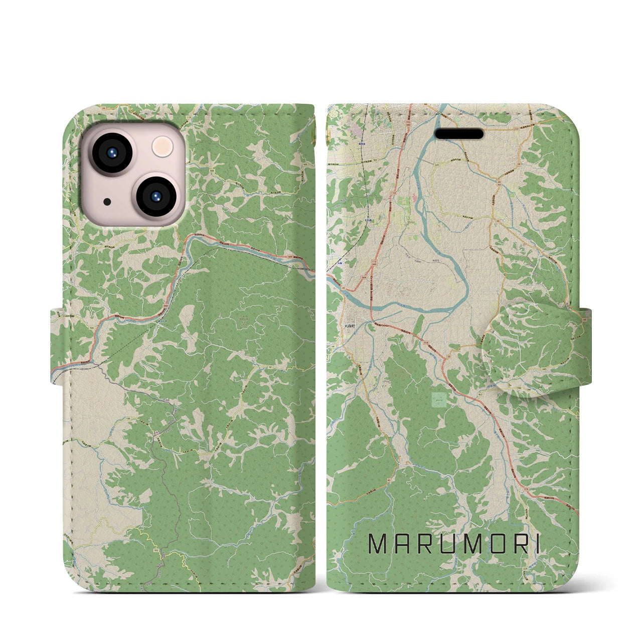 【丸森(宮城県)】地図柄iPhoneケース(手帳タイプ)ナチュラル・iPhone 13 mini 用
