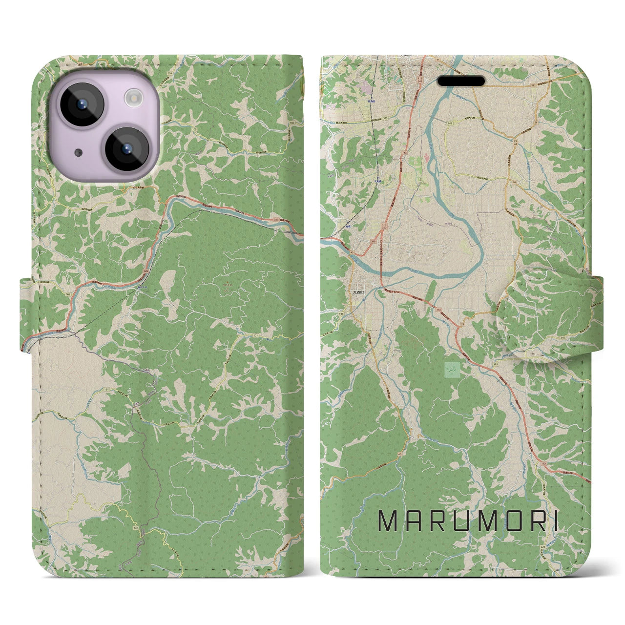 【丸森(宮城県)】地図柄iPhoneケース(手帳タイプ)ナチュラル・iPhone 14 用
