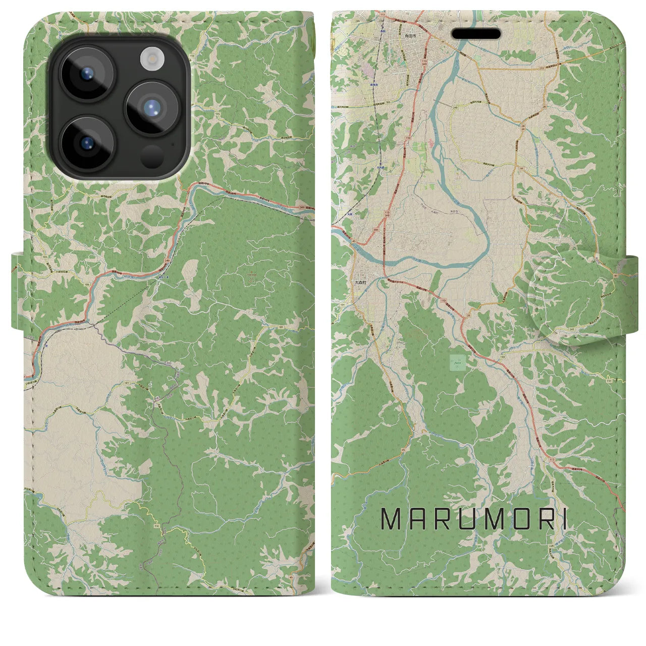 【丸森(宮城県)】地図柄iPhoneケース(手帳タイプ)ナチュラル・iPhone 15 Pro Max 用