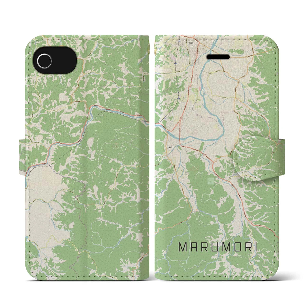 【丸森(宮城県)】地図柄iPhoneケース(手帳タイプ)ナチュラル・iPhone SE(第3 / 第2世代) / 8 / 7 / 6s / 6 用