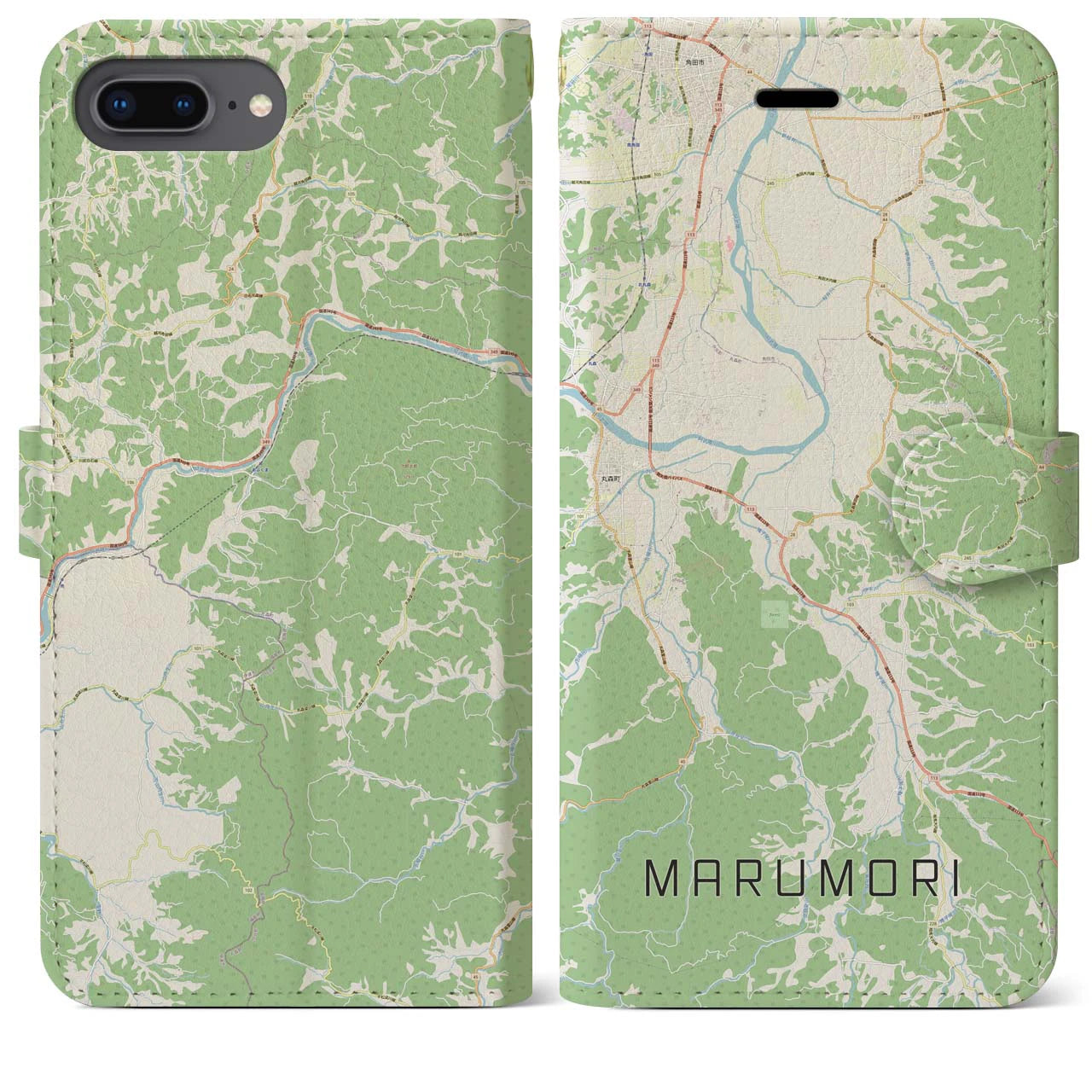 【丸森(宮城県)】地図柄iPhoneケース(手帳タイプ)ナチュラル・iPhone 8Plus /7Plus / 6sPlus / 6Plus 用
