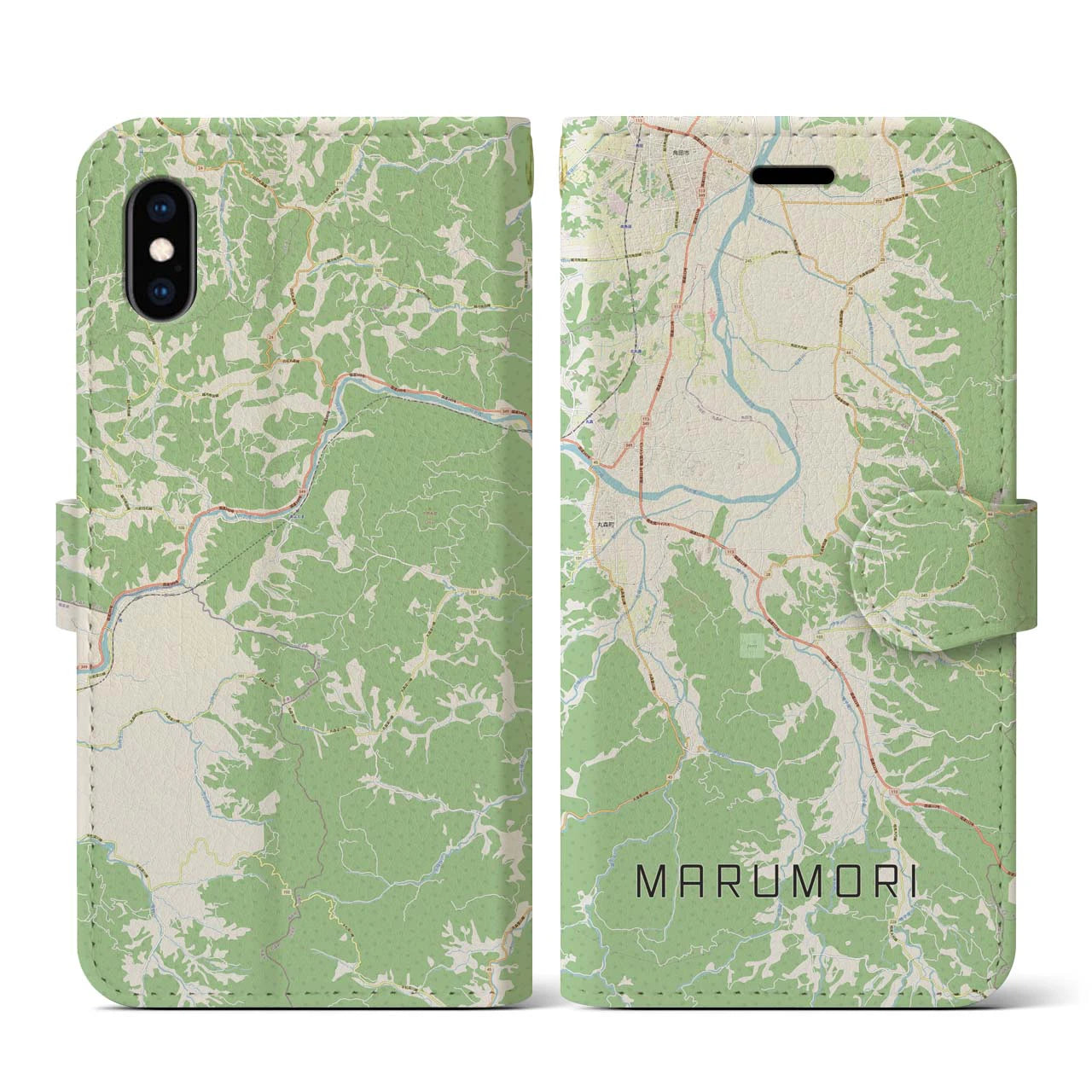 【丸森(宮城県)】地図柄iPhoneケース(手帳タイプ)ナチュラル・iPhone XS / X 用