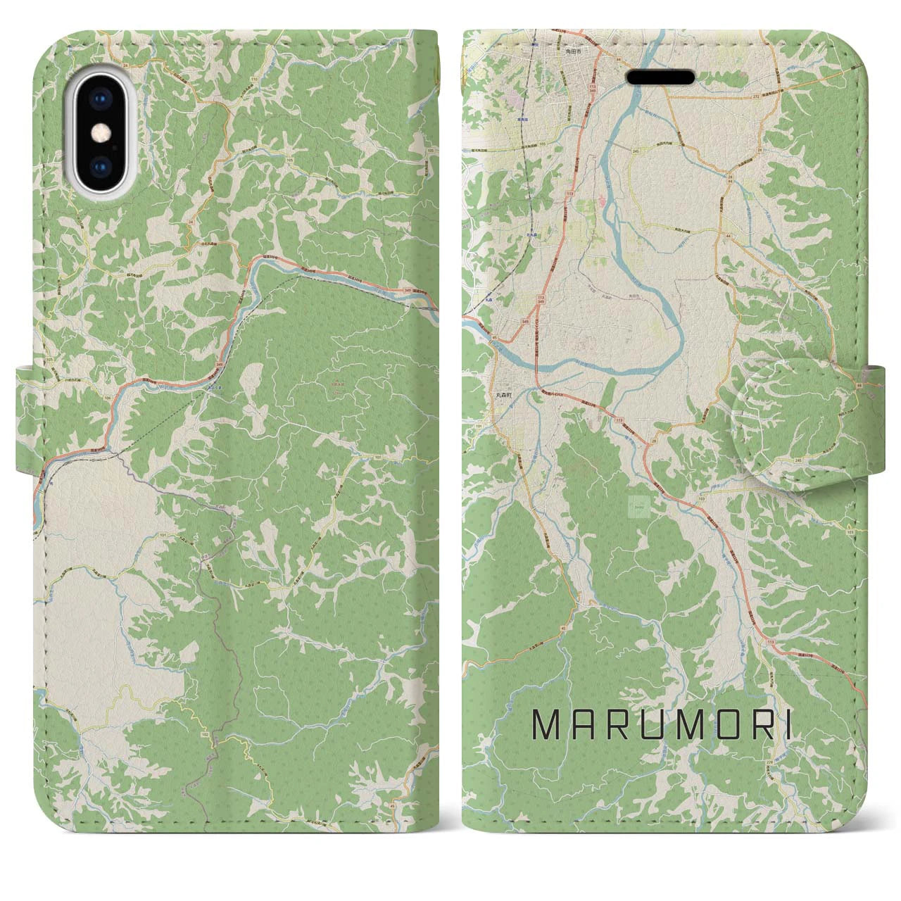 【丸森(宮城県)】地図柄iPhoneケース(手帳タイプ)ナチュラル・iPhone XS Max 用