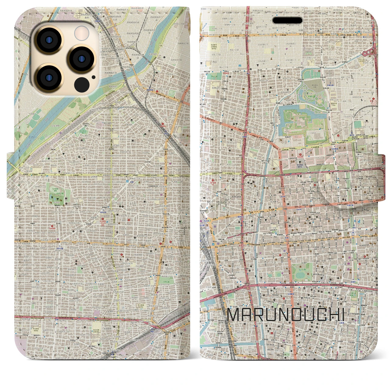 【丸の内(愛知県)】地図柄iPhoneケース(手帳タイプ)ナチュラル・iPhone 12 Pro Max 用