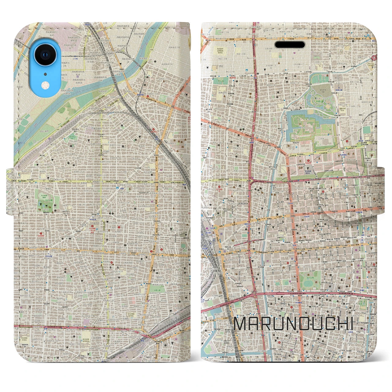 【丸の内(愛知県)】地図柄iPhoneケース(手帳タイプ)ナチュラル・iPhone XR 用