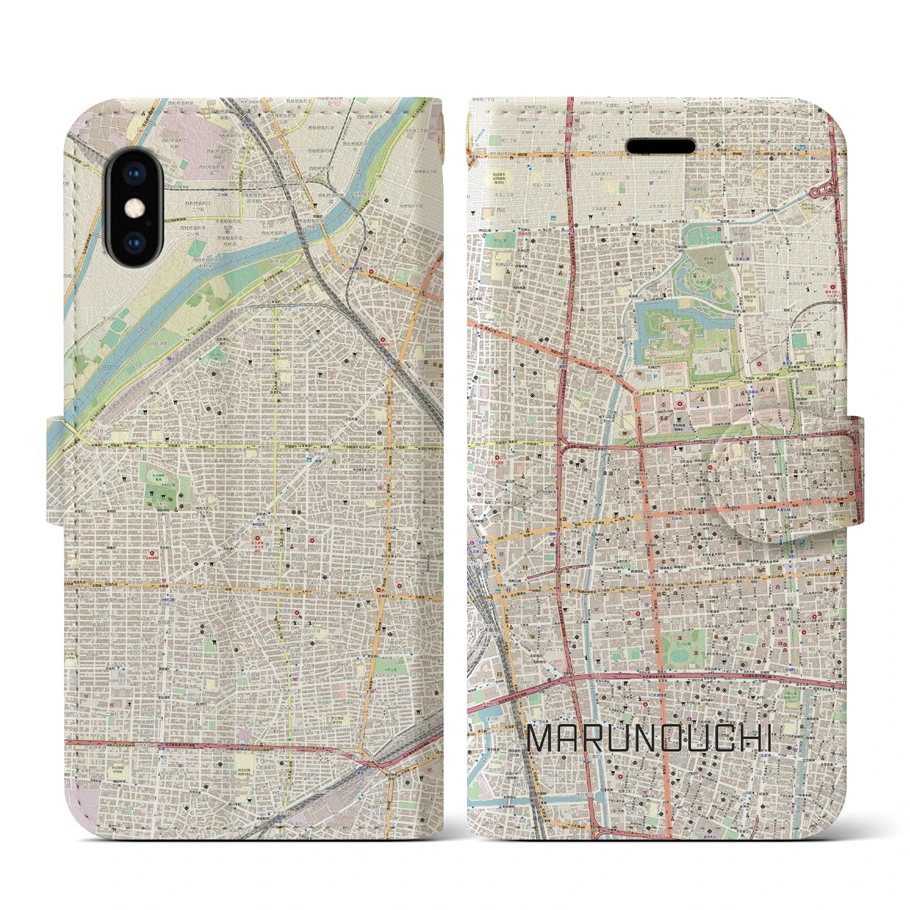 【丸の内(愛知県)】地図柄iPhoneケース(手帳タイプ)ナチュラル・iPhone XS / X 用