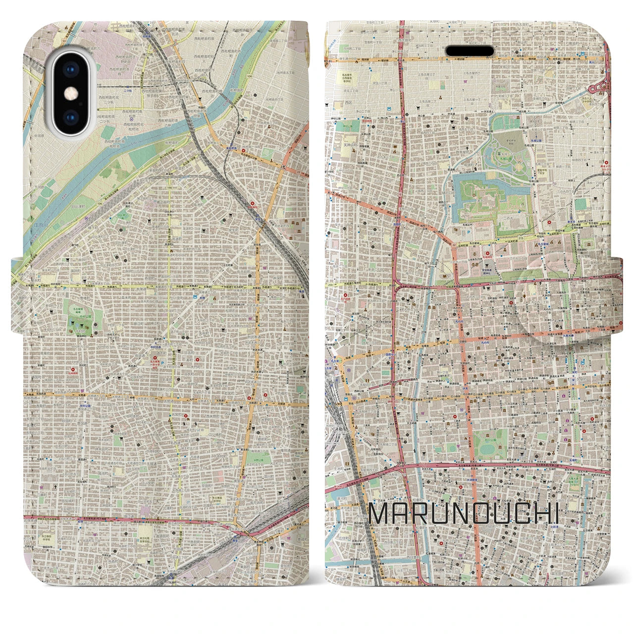 【丸の内(愛知県)】地図柄iPhoneケース(手帳タイプ)ナチュラル・iPhone XS Max 用