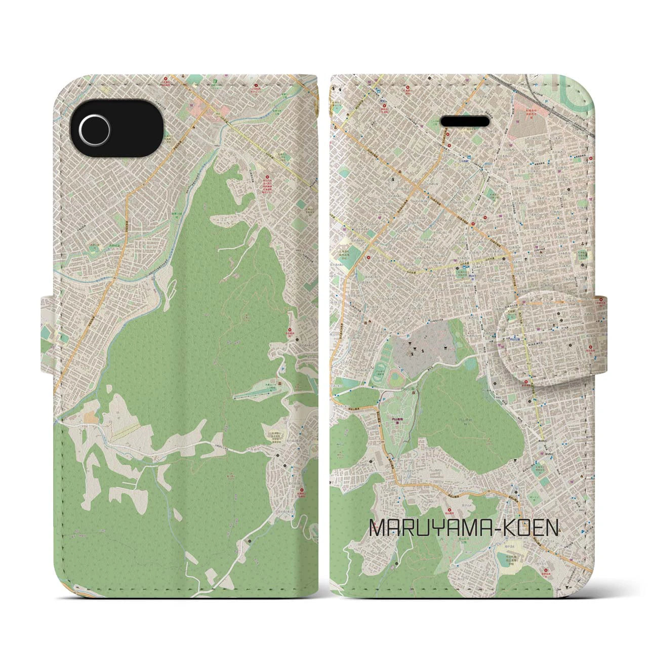 【円山公園(北海道)】地図柄iPhoneケース(手帳タイプ)ナチュラル・iPhone SE(第3 / 第2世代) / 8 / 7 / 6s / 6 用