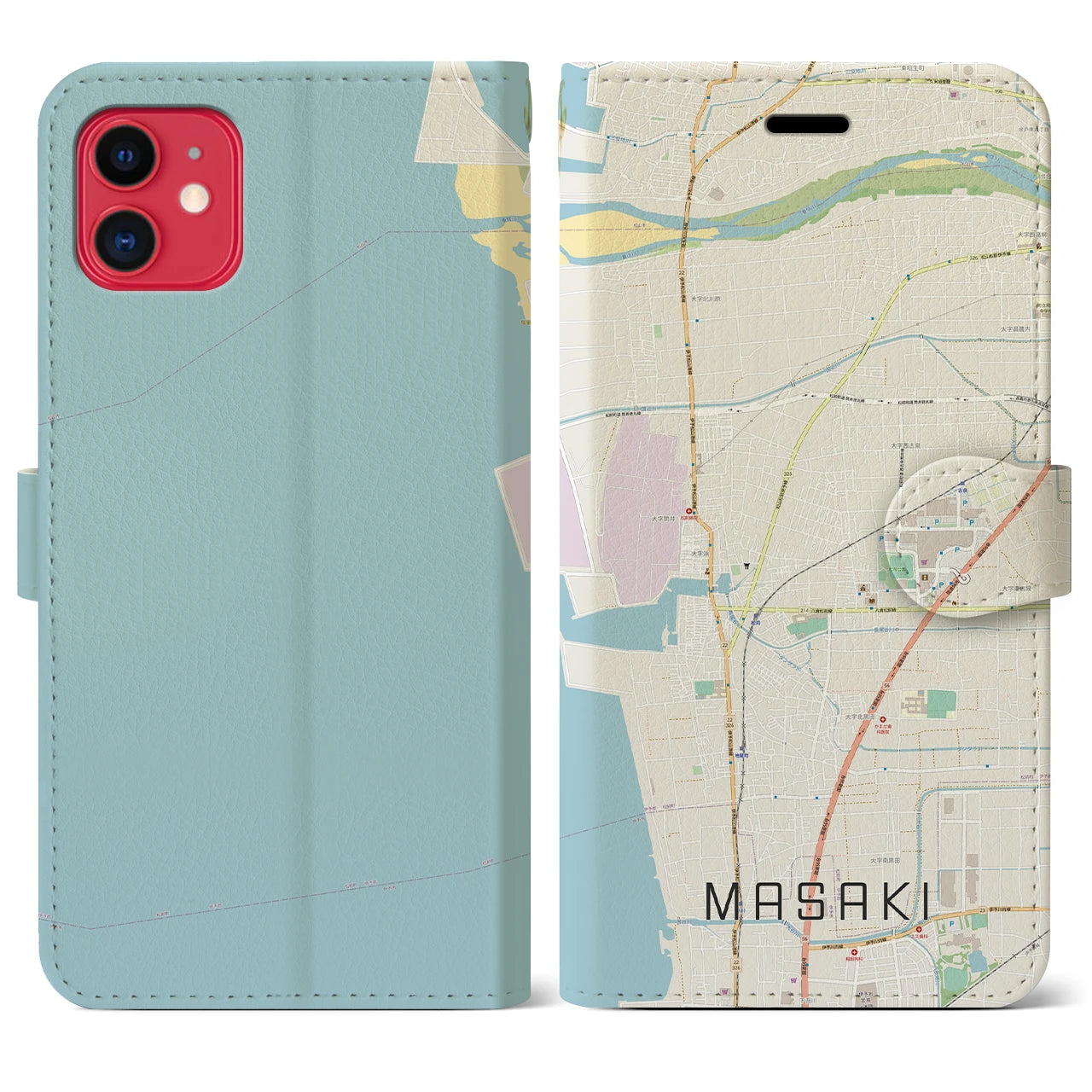 【松前(愛媛県)】地図柄iPhoneケース(手帳タイプ)ナチュラル・iPhone 11 用