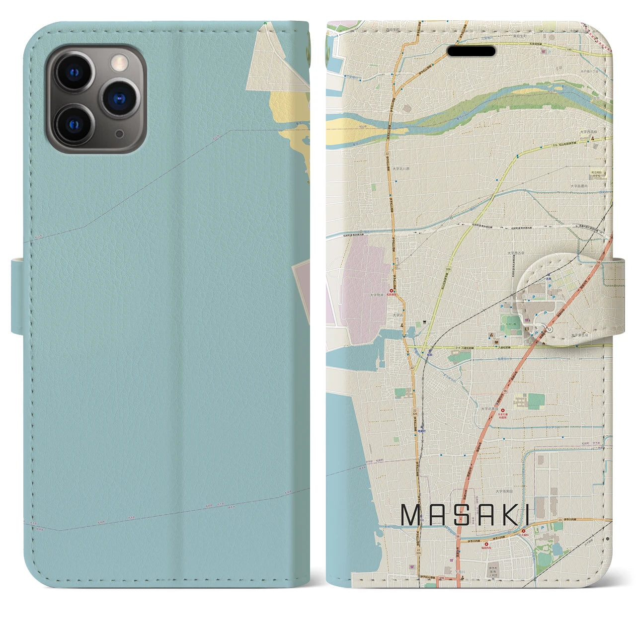 【松前(愛媛県)】地図柄iPhoneケース(手帳タイプ)ナチュラル・iPhone 11 Pro Max 用