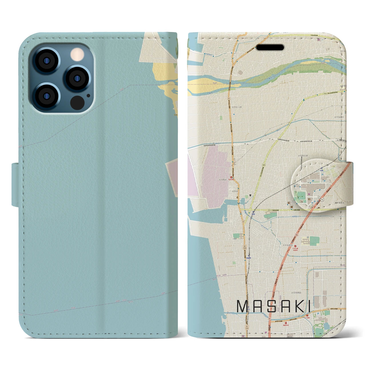 【松前(愛媛県)】地図柄iPhoneケース(手帳タイプ)ナチュラル・iPhone 12 / 12 Pro 用