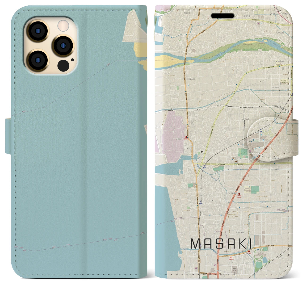 【松前(愛媛県)】地図柄iPhoneケース(手帳タイプ)ナチュラル・iPhone 12 Pro Max 用