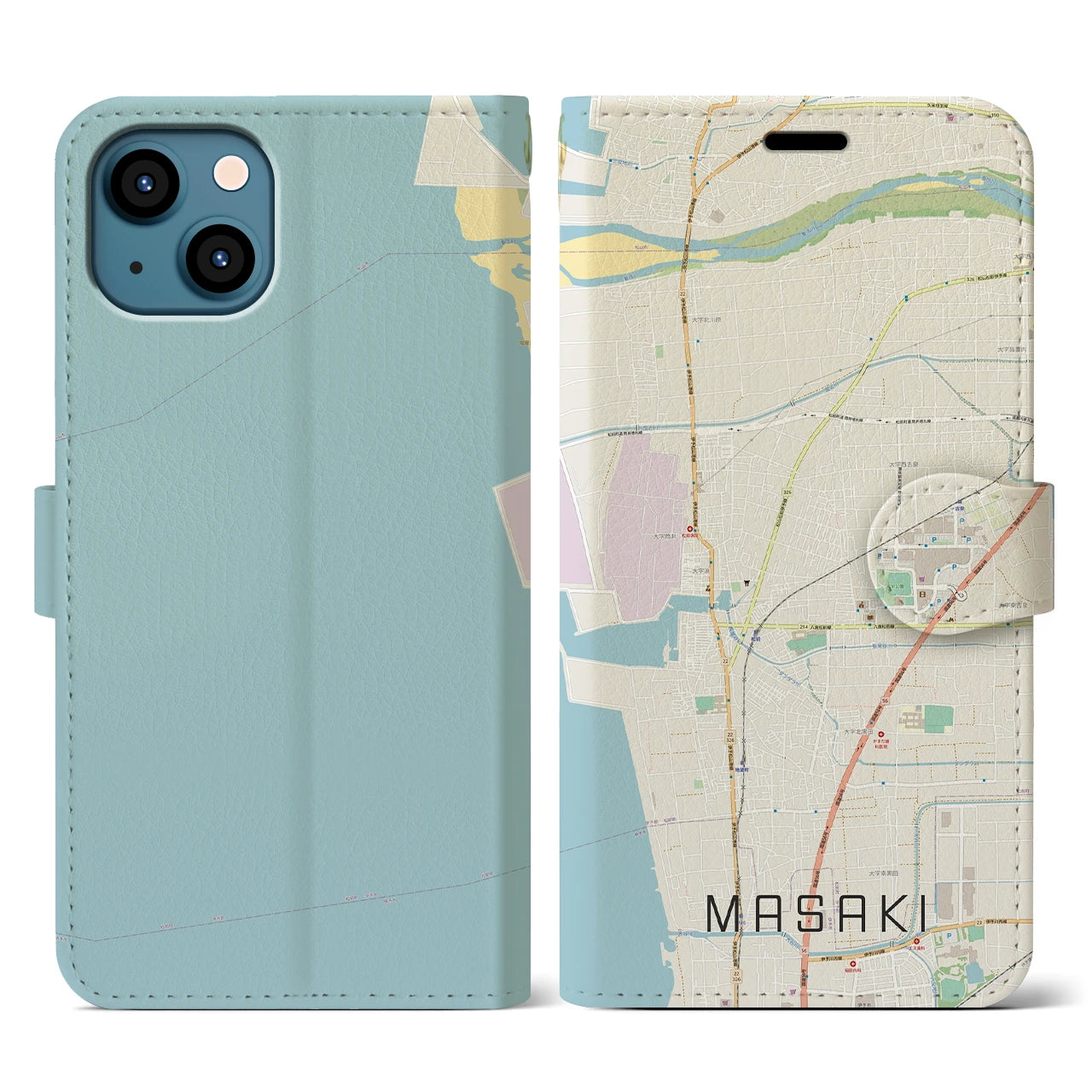 【松前(愛媛県)】地図柄iPhoneケース(手帳タイプ)ナチュラル・iPhone 13 用
