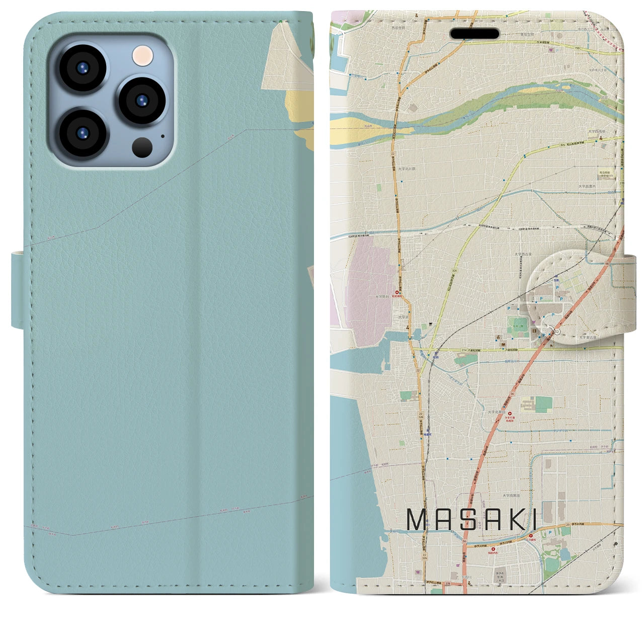 【松前(愛媛県)】地図柄iPhoneケース(手帳タイプ)ナチュラル・iPhone 13 Pro Max 用