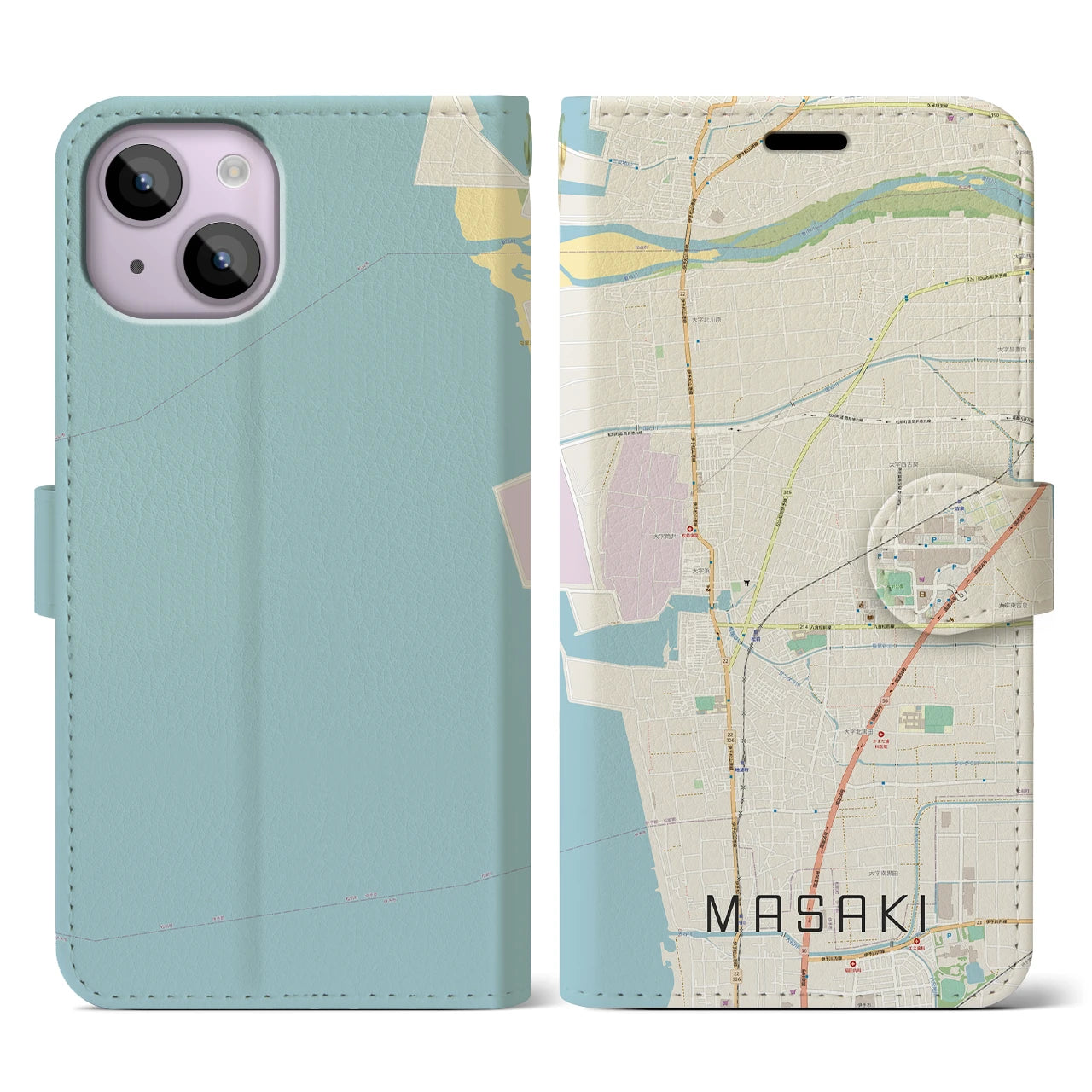 【松前(愛媛県)】地図柄iPhoneケース(手帳タイプ)ナチュラル・iPhone 14 用
