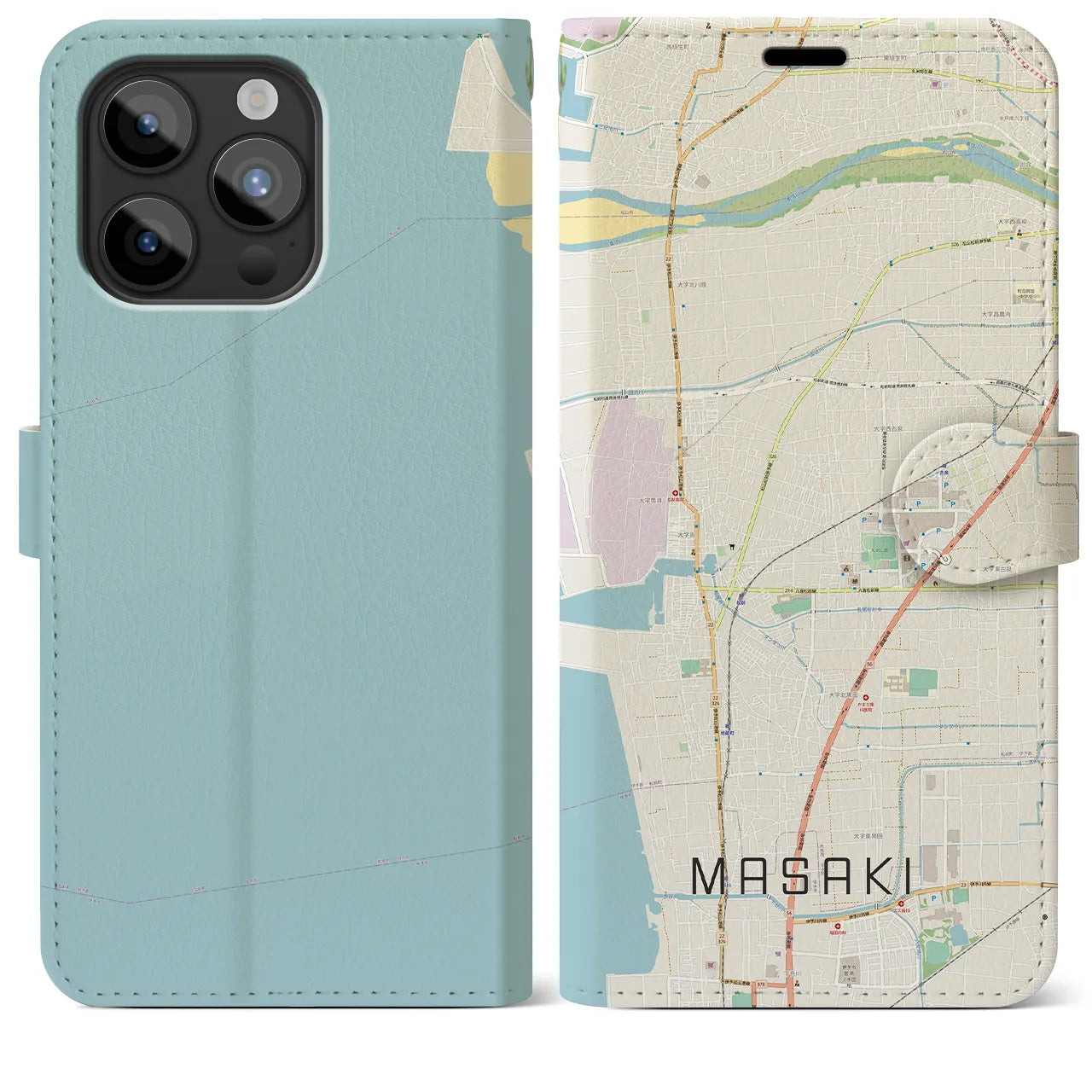 【松前(愛媛県)】地図柄iPhoneケース(手帳タイプ)ナチュラル・iPhone 15 Pro Max 用