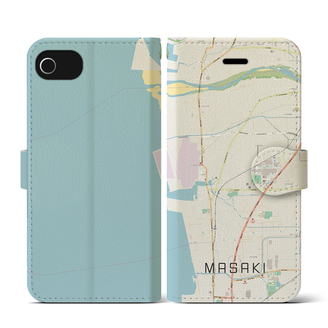【松前(愛媛県)】地図柄iPhoneケース(手帳タイプ)ナチュラル・iPhone SE(第3 / 第2世代) / 8 / 7 / 6s / 6 用