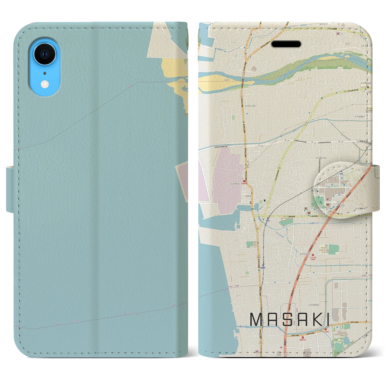 【松前(愛媛県)】地図柄iPhoneケース(手帳タイプ)ナチュラル・iPhone XR 用