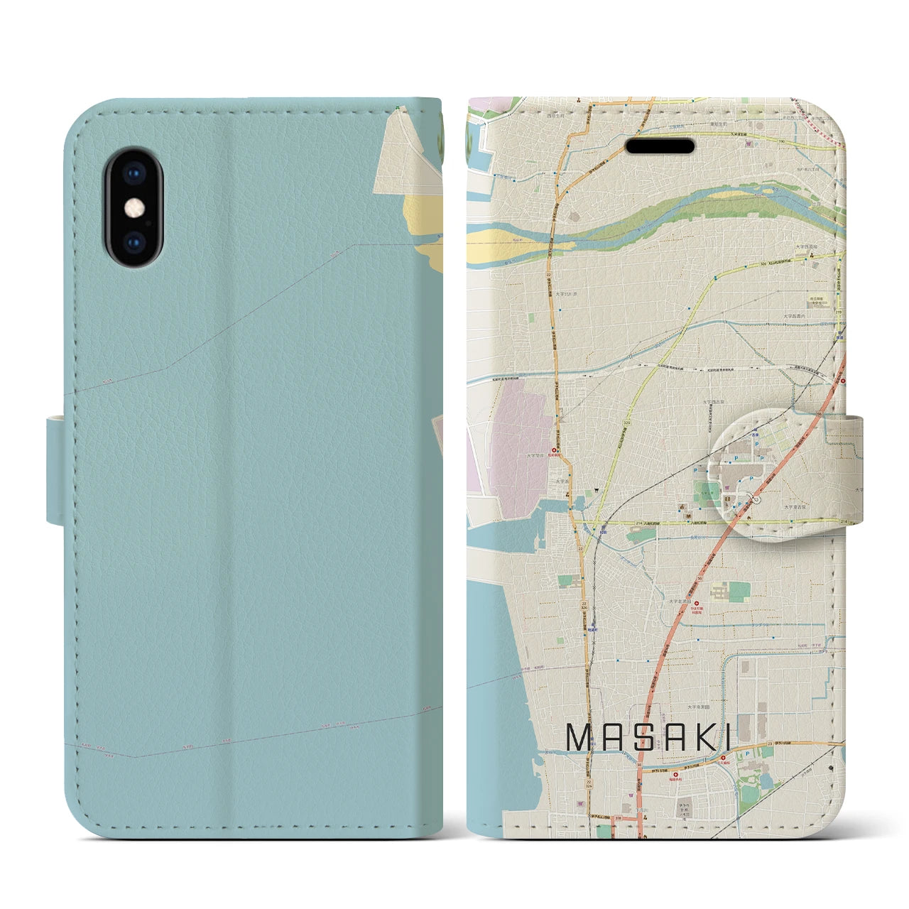 【松前(愛媛県)】地図柄iPhoneケース(手帳タイプ)ナチュラル・iPhone XS / X 用