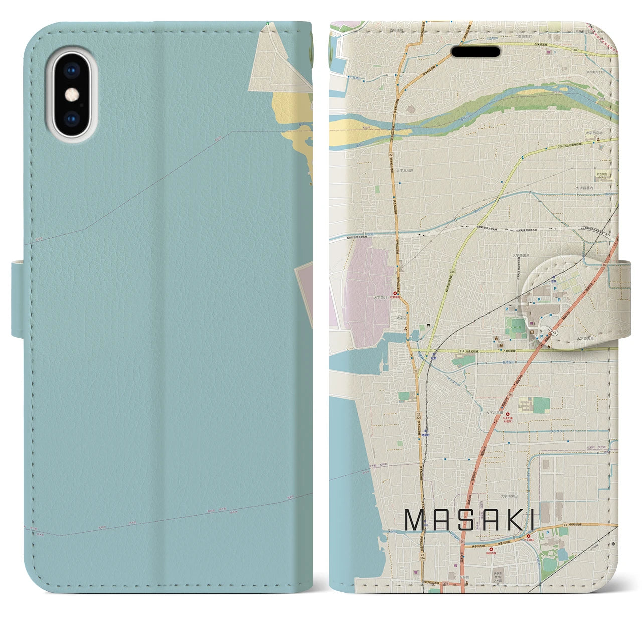 【松前(愛媛県)】地図柄iPhoneケース(手帳タイプ)ナチュラル・iPhone XS Max 用