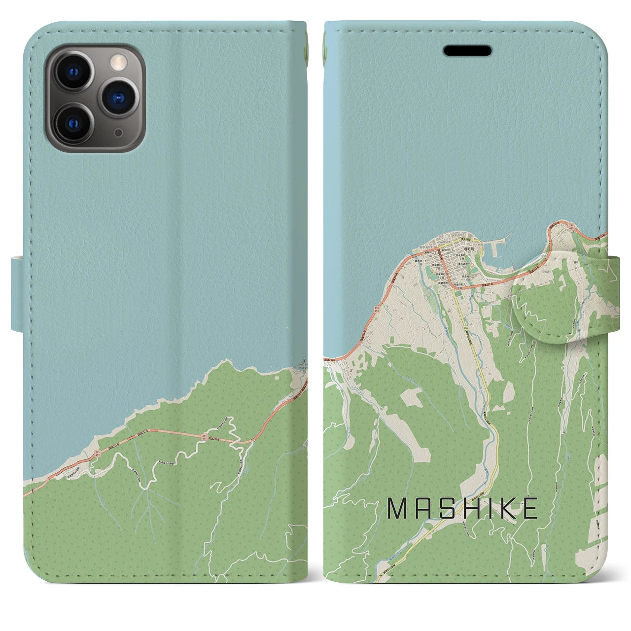 【増毛(北海道)】地図柄iPhoneケース(手帳タイプ)ナチュラル・iPhone 11 Pro Max 用