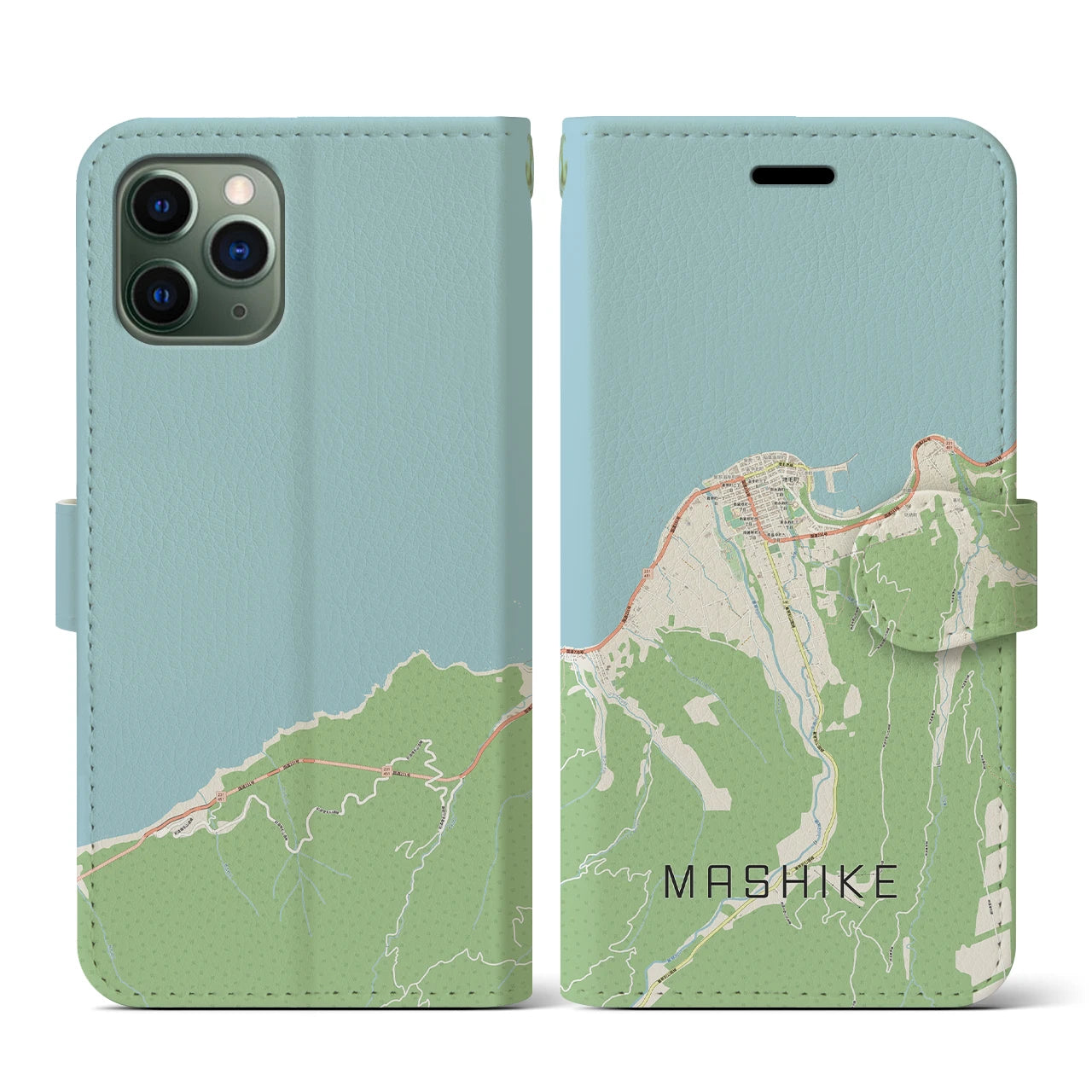 【増毛(北海道)】地図柄iPhoneケース(手帳タイプ)ナチュラル・iPhone 11 Pro 用