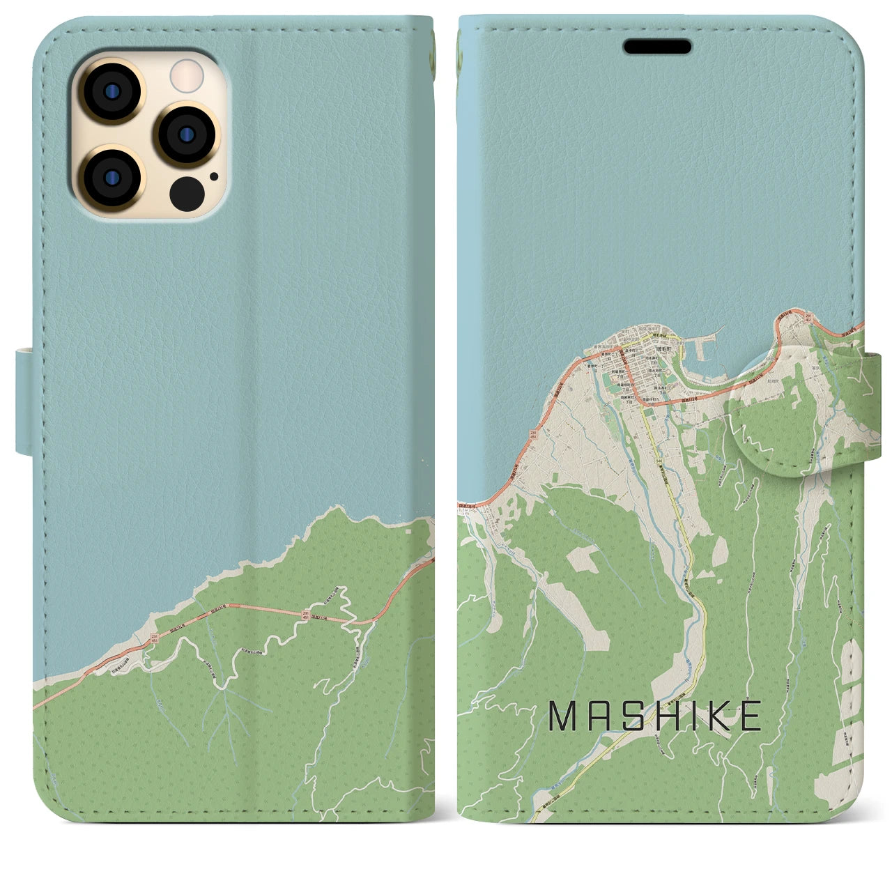 【増毛(北海道)】地図柄iPhoneケース(手帳タイプ)ナチュラル・iPhone 12 Pro Max 用
