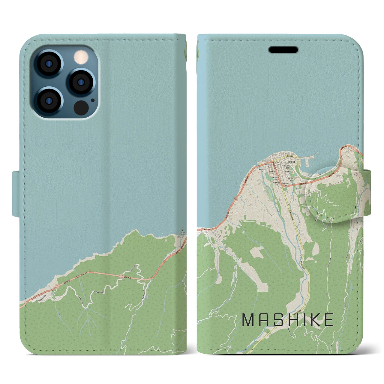 【増毛(北海道)】地図柄iPhoneケース(手帳タイプ)ナチュラル・iPhone 12 / 12 Pro 用