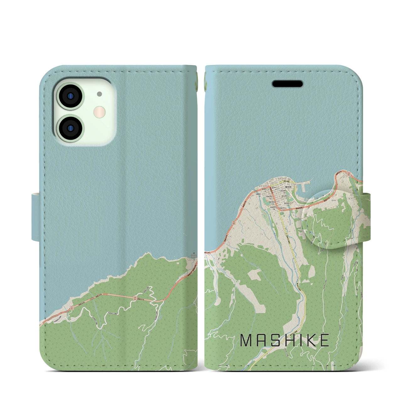 【増毛(北海道)】地図柄iPhoneケース(手帳タイプ)ナチュラル・iPhone 12 mini 用