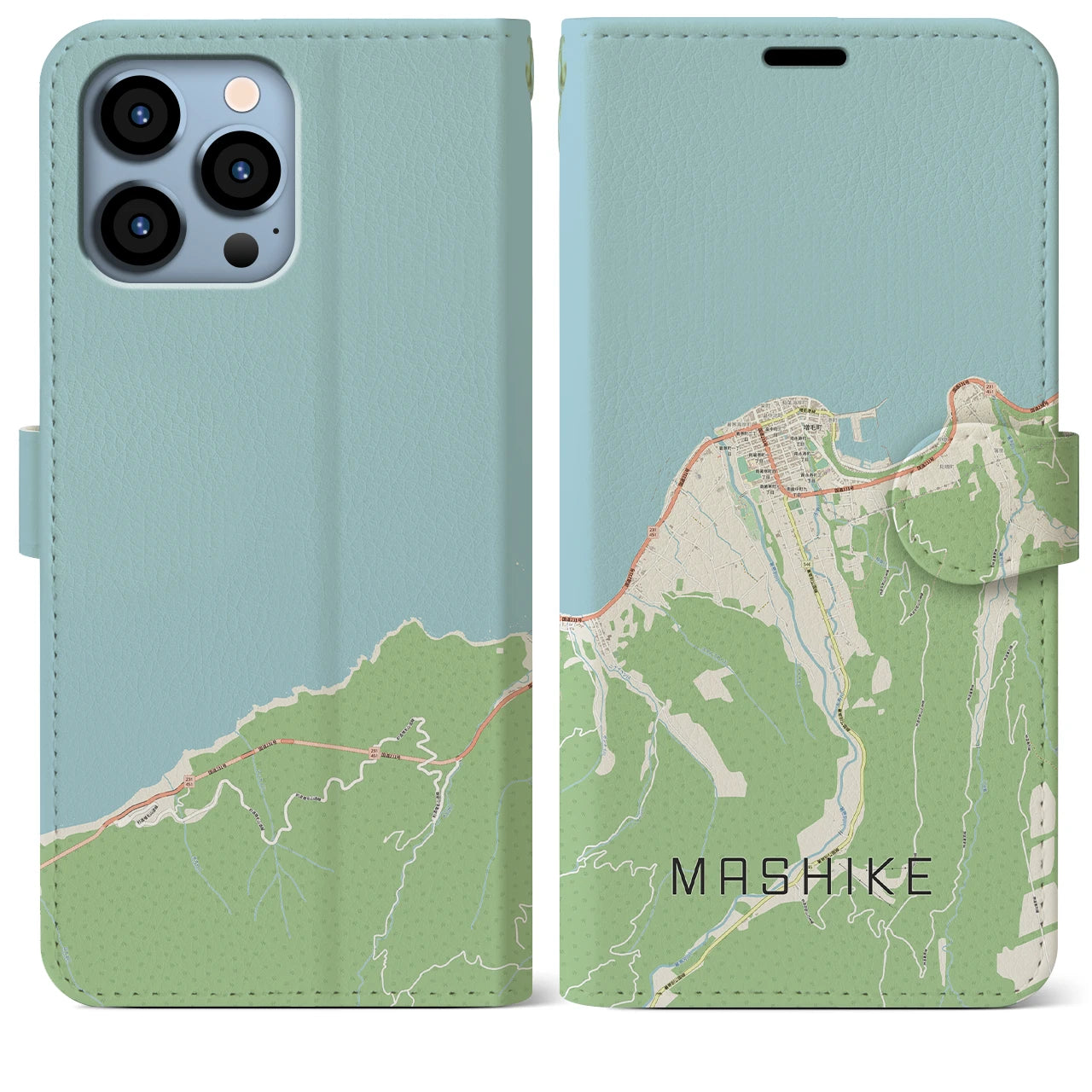 【増毛(北海道)】地図柄iPhoneケース(手帳タイプ)ナチュラル・iPhone 13 Pro Max 用