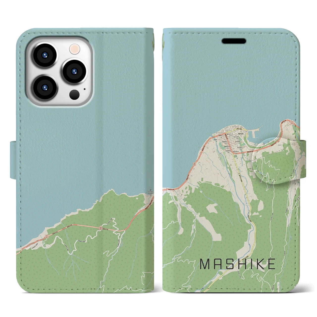 【増毛(北海道)】地図柄iPhoneケース(手帳タイプ)ナチュラル・iPhone 13 Pro 用