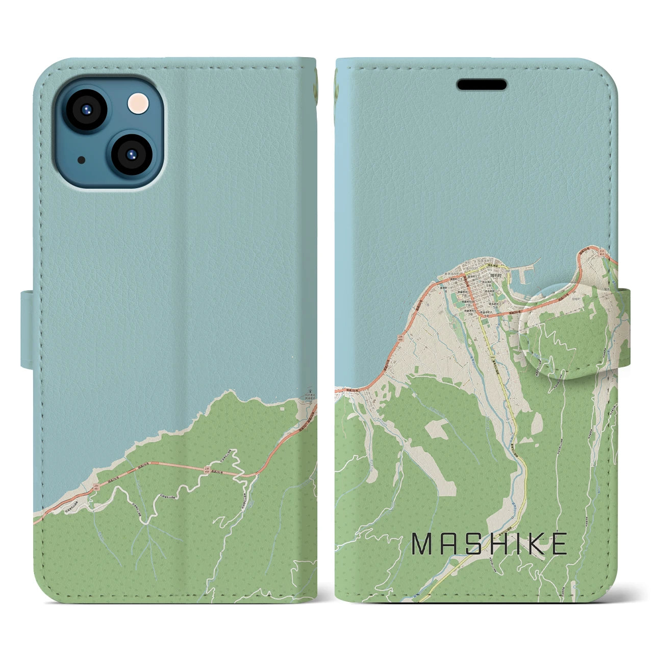 【増毛(北海道)】地図柄iPhoneケース(手帳タイプ)ナチュラル・iPhone 13 用