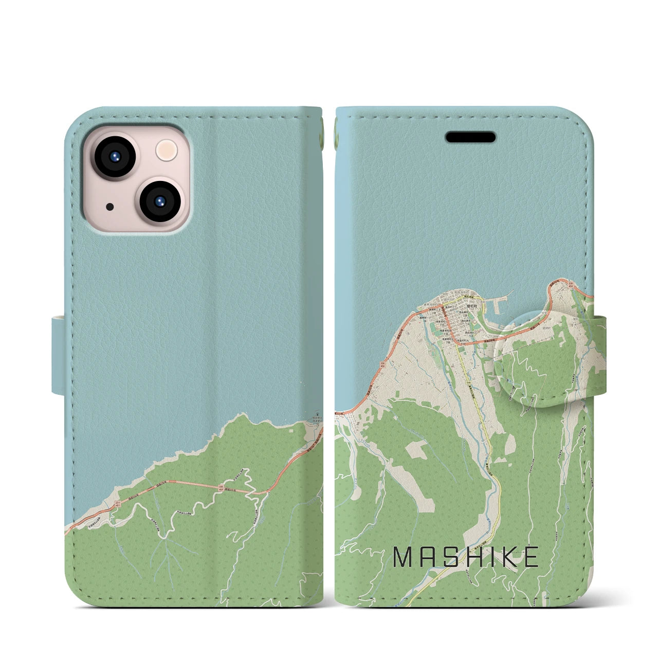 【増毛(北海道)】地図柄iPhoneケース(手帳タイプ)ナチュラル・iPhone 13 mini 用