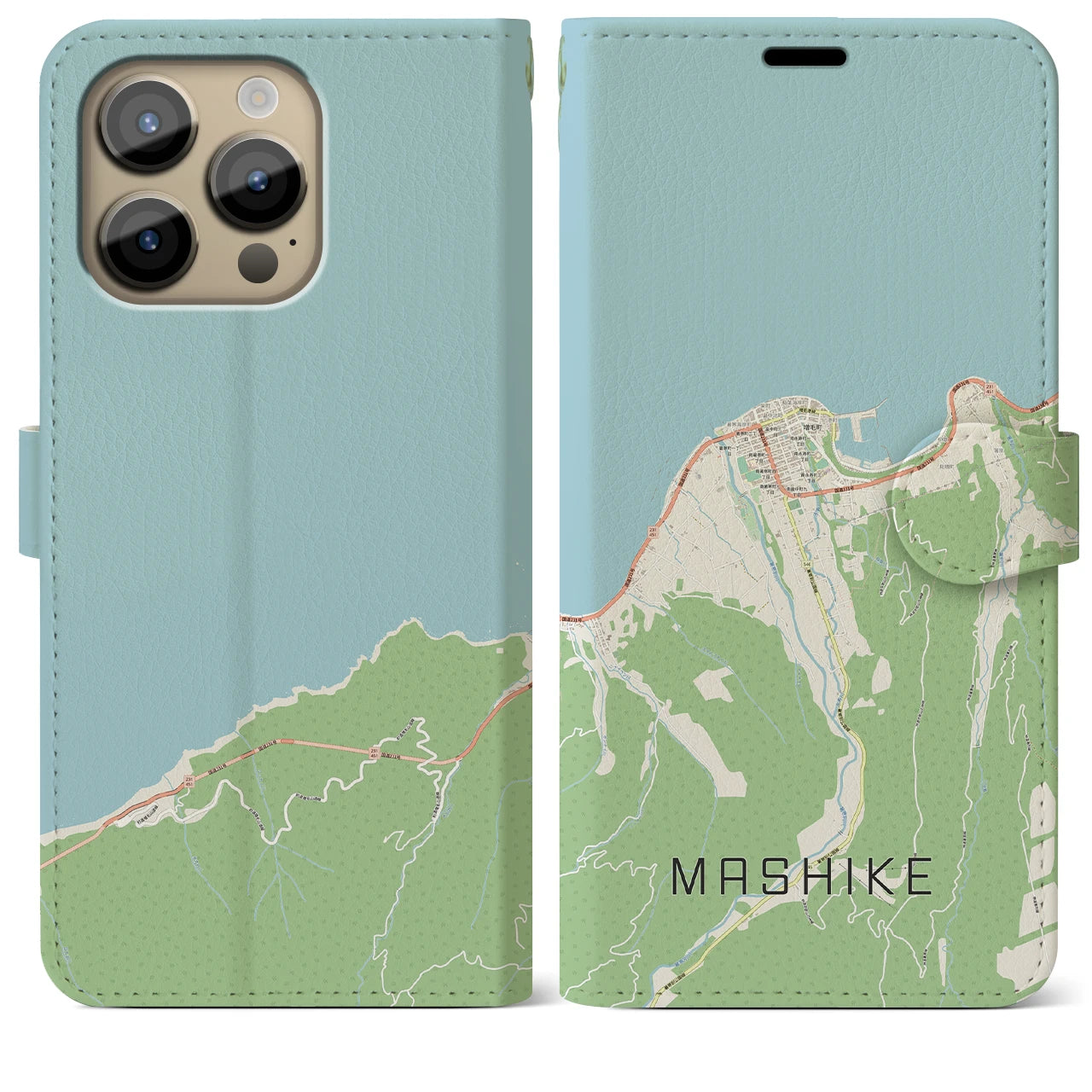 【増毛(北海道)】地図柄iPhoneケース(手帳タイプ)ナチュラル・iPhone 14 Pro Max 用
