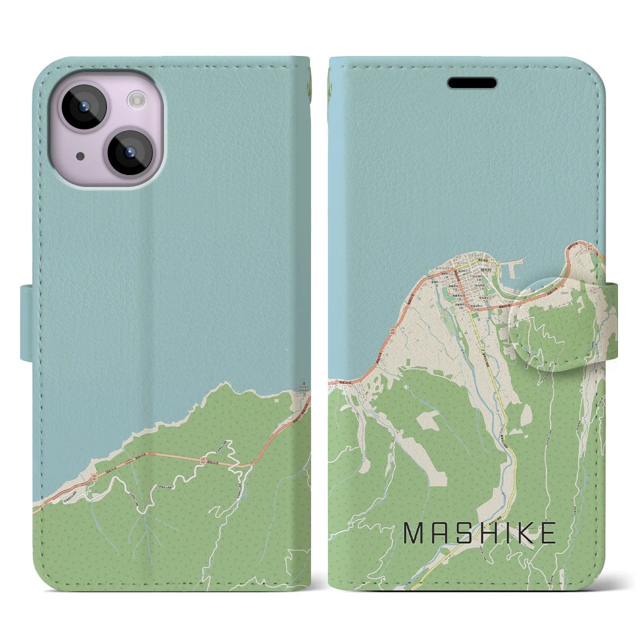 【増毛(北海道)】地図柄iPhoneケース(手帳タイプ)ナチュラル・iPhone 14 用