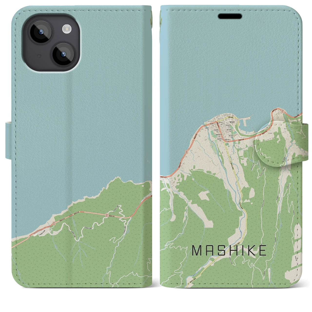 【増毛(北海道)】地図柄iPhoneケース(手帳タイプ)ナチュラル・iPhone 14 Plus 用